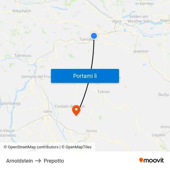 Arnoldstein to Prepotto map