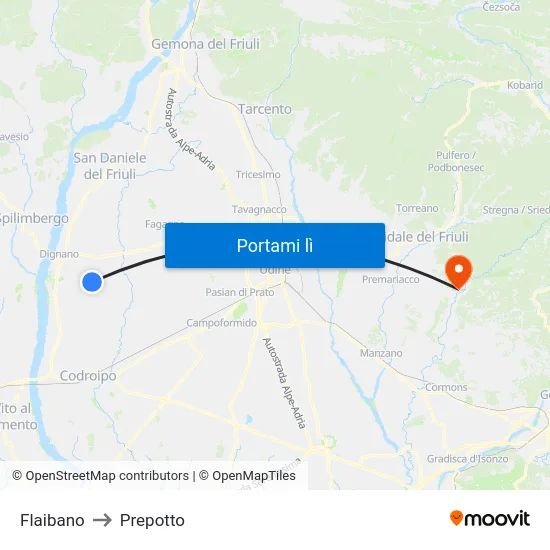 Flaibano to Prepotto map