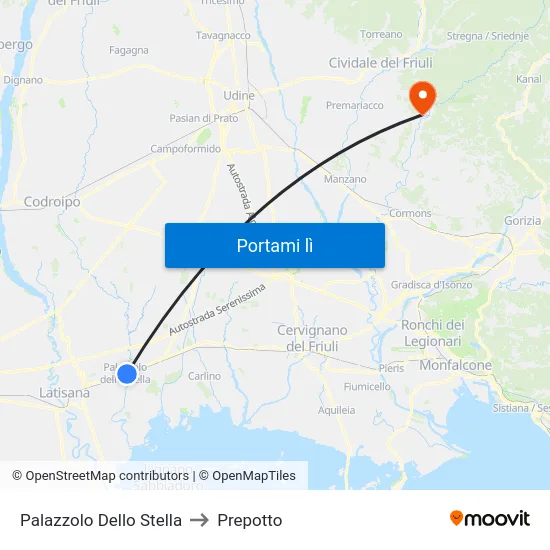 Palazzolo Dello Stella to Prepotto map