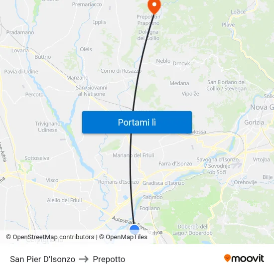 San Pier D'Isonzo to Prepotto map
