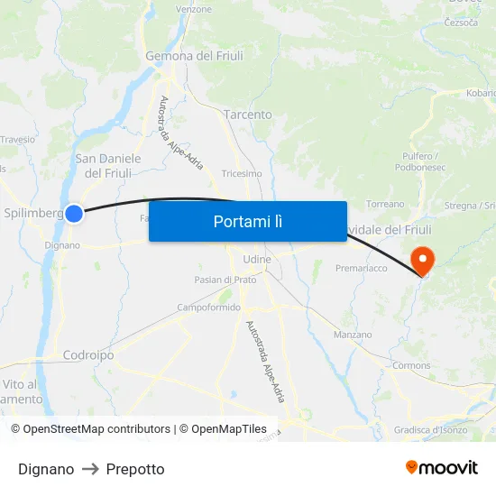 Dignano to Prepotto map