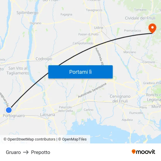 Gruaro to Prepotto map