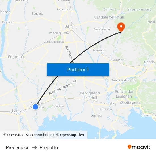 Precenicco to Prepotto map