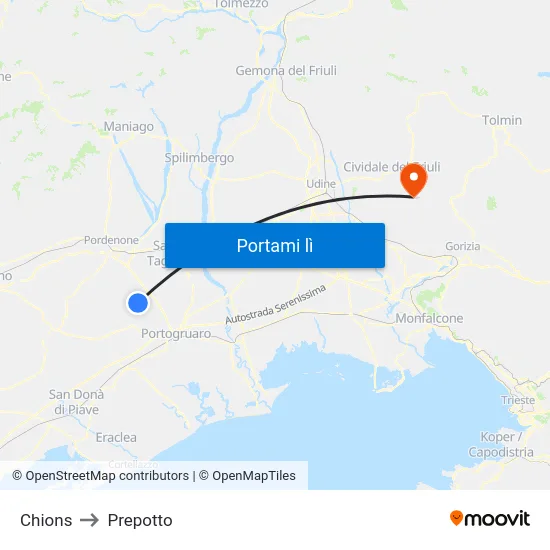 Chions to Prepotto map