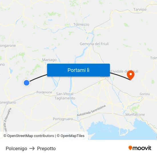 Polcenigo to Prepotto map
