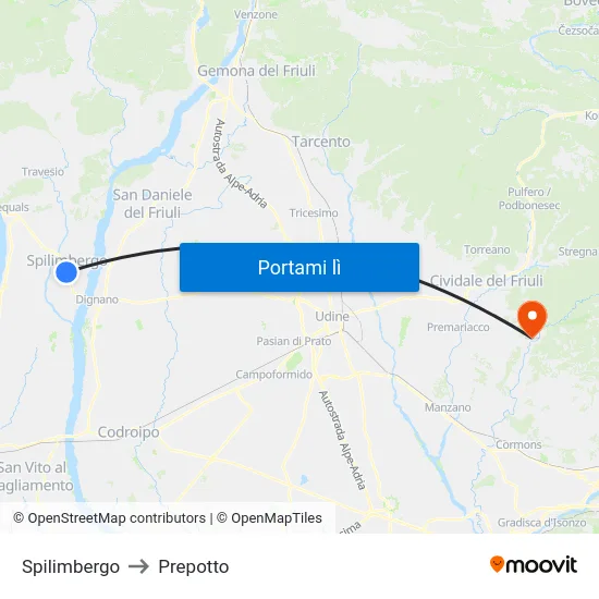 Spilimbergo to Prepotto map
