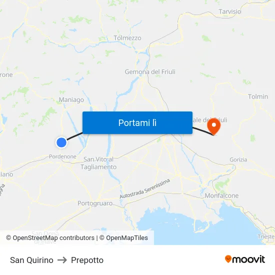 San Quirino to Prepotto map
