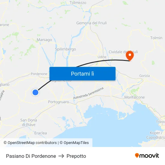 Pasiano Di Pordenone to Prepotto map