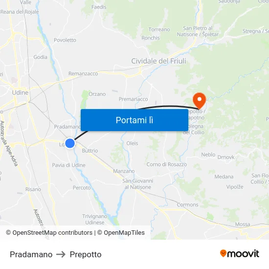 Pradamano to Prepotto map