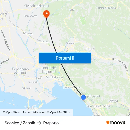 Sgonico / Zgonik to Prepotto map