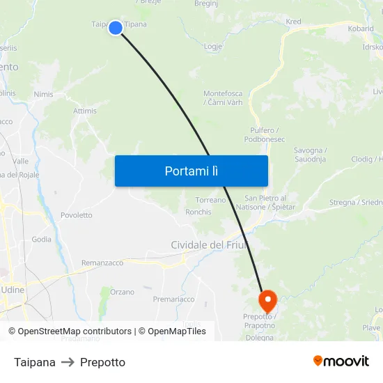Taipana to Prepotto map