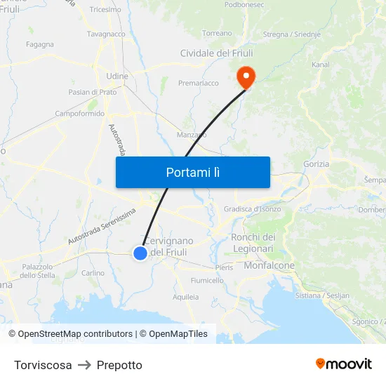 Torviscosa to Prepotto map