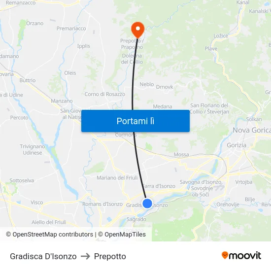 Gradisca D'Isonzo to Prepotto map
