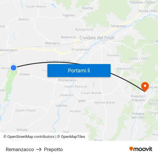 Remanzacco to Prepotto map
