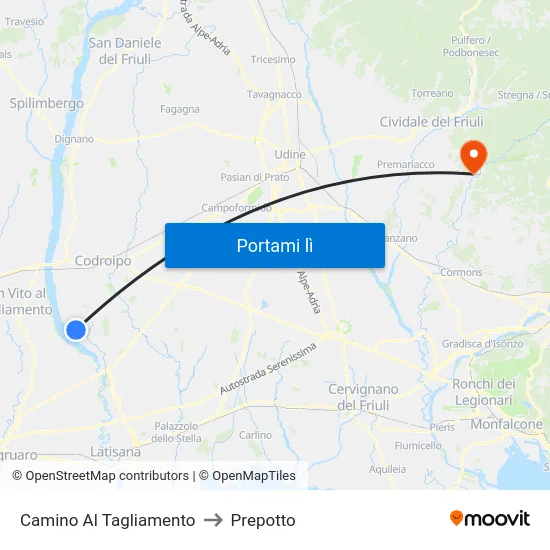 Camino Al Tagliamento to Prepotto map