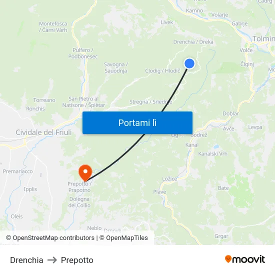 Drenchia to Prepotto map