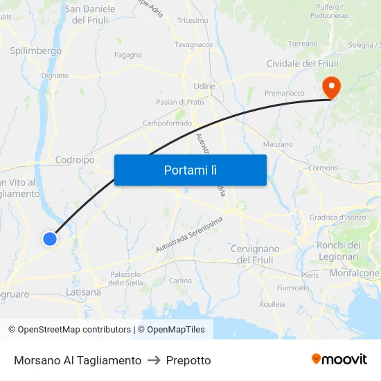 Morsano Al Tagliamento to Prepotto map