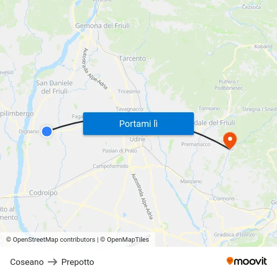 Coseano to Prepotto map
