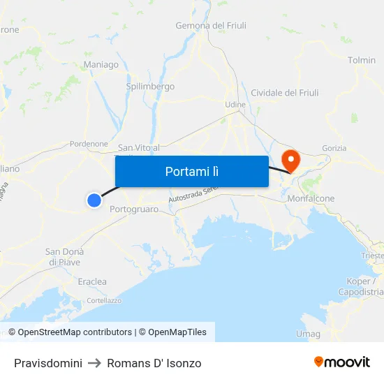 Pravisdomini to Romans D' Isonzo map