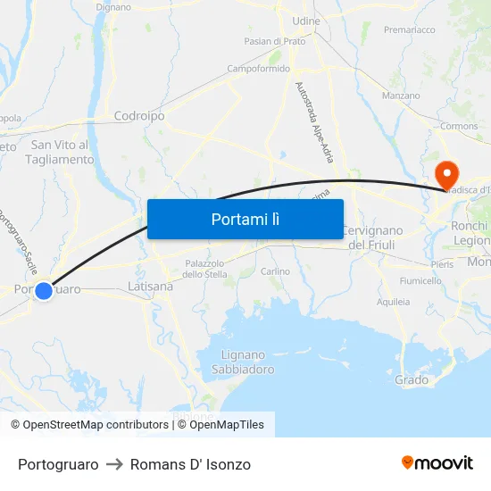 Portogruaro to Romans D' Isonzo map