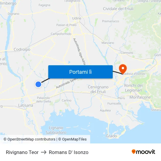 Rivignano Teor to Romans D' Isonzo map