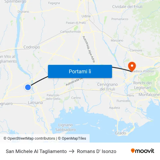 San Michele Al Tagliamento to Romans D' Isonzo map