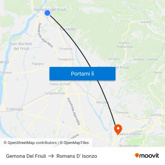 Gemona Del Friuli to Romans D' Isonzo map