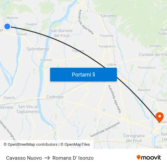 Cavasso Nuovo to Romans D' Isonzo map