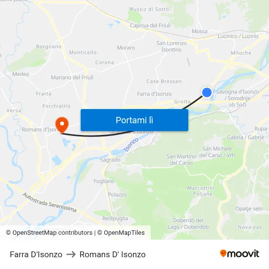 Farra D'Isonzo to Romans D' Isonzo map