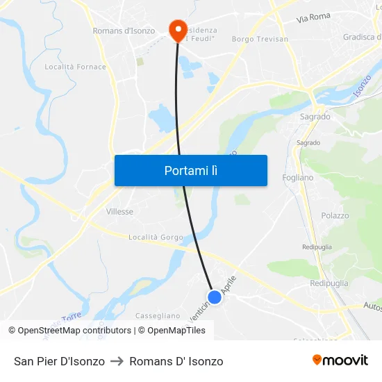San Pier D'Isonzo to Romans D' Isonzo map