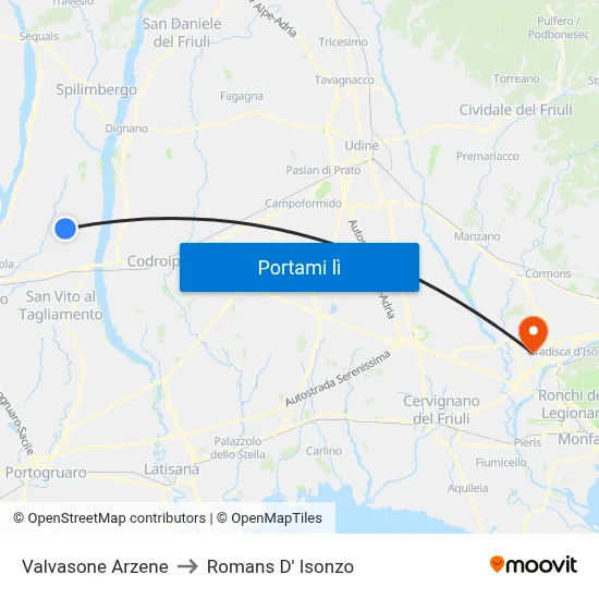 Valvasone Arzene to Romans D' Isonzo map