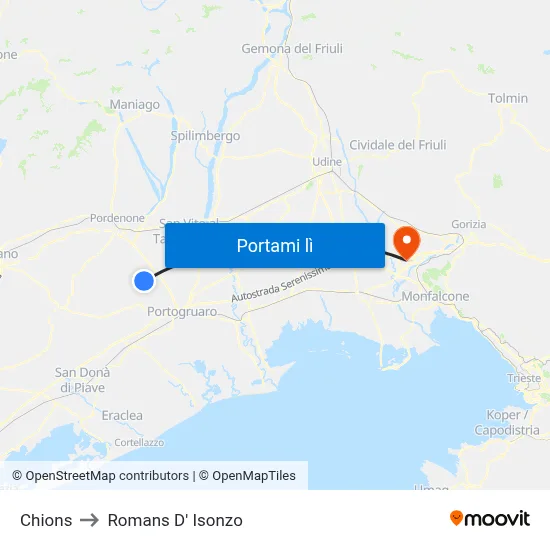 Chions to Romans D' Isonzo map
