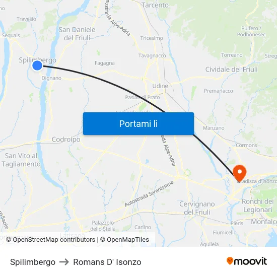 Spilimbergo to Romans D' Isonzo map
