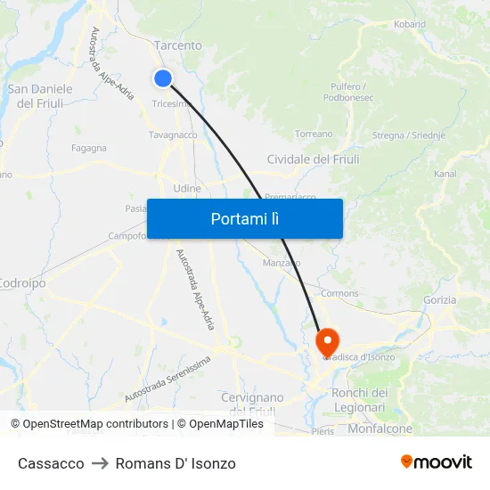 Cassacco to Romans D' Isonzo map