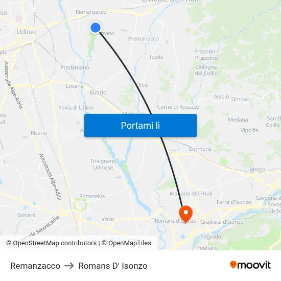 Remanzacco to Romans D' Isonzo map