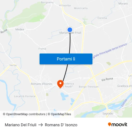 Mariano Del Friuli to Romans D' Isonzo map