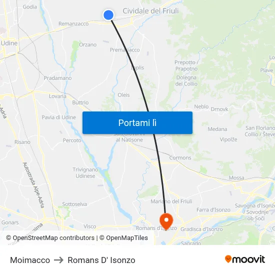 Moimacco to Romans D' Isonzo map