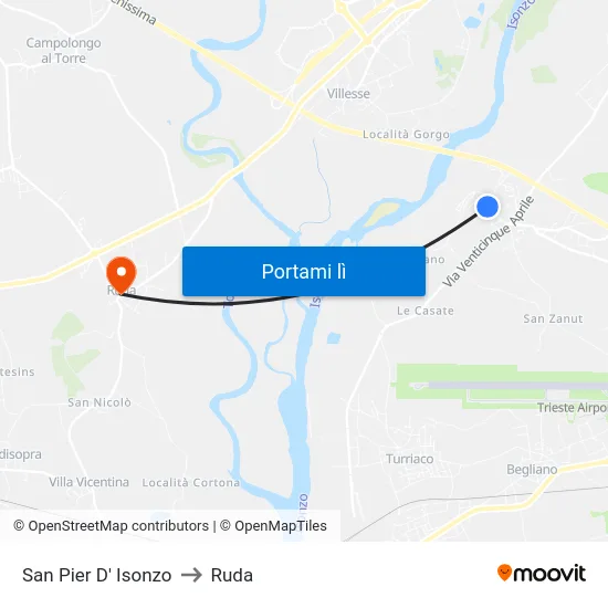 San Pier D' Isonzo to Ruda map