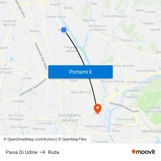 Pavia Di Udine to Ruda map