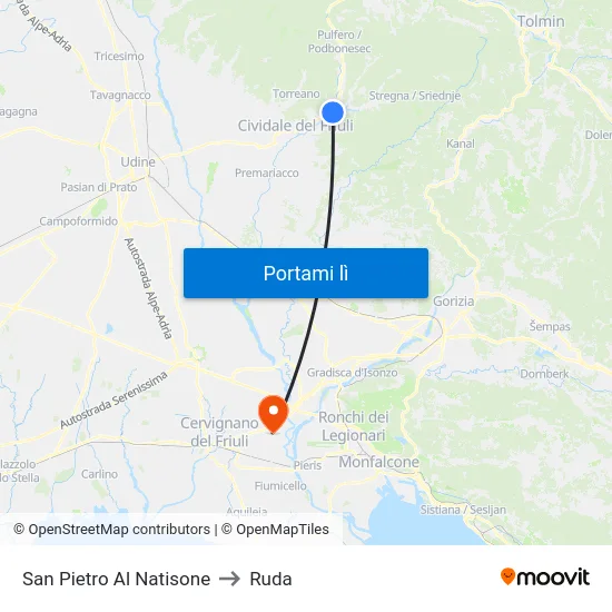 San Pietro Al Natisone to Ruda map
