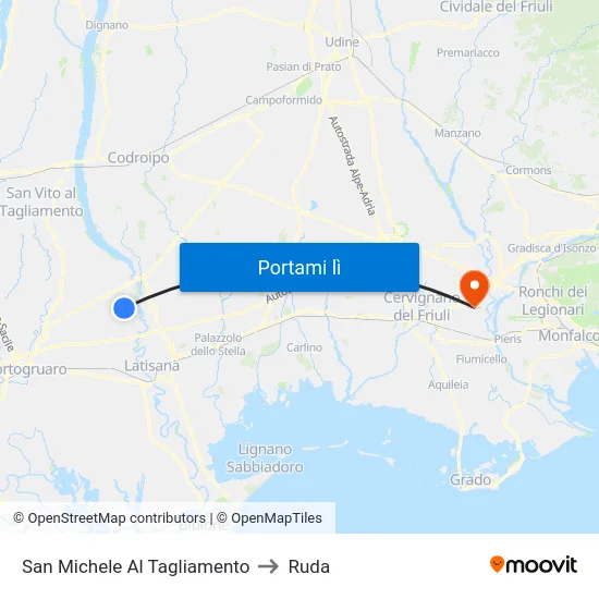 San Michele Al Tagliamento to Ruda map