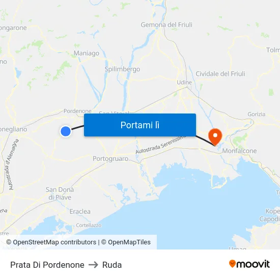 Prata Di Pordenone to Ruda map