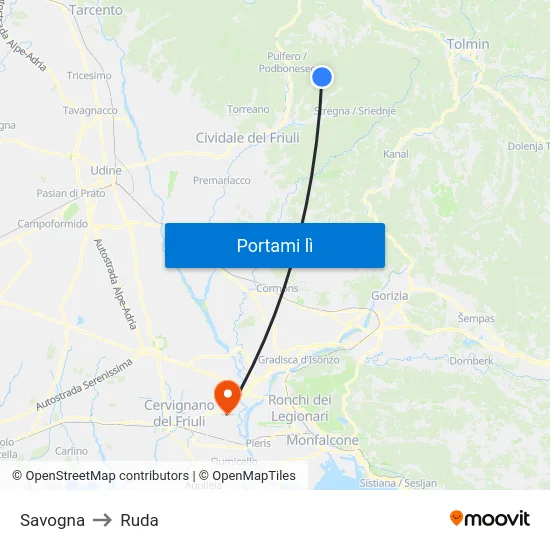 Savogna to Ruda map