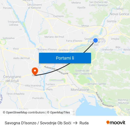 Savogna D'Isonzo / Sovodnje Ob Soči to Ruda map