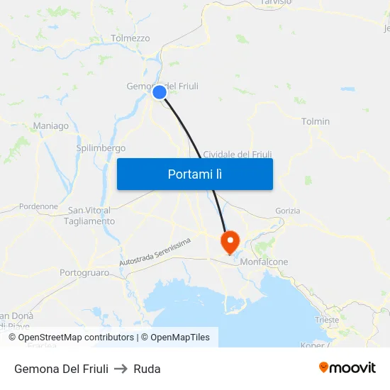 Gemona Del Friuli to Ruda map