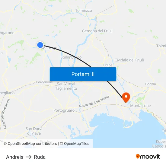 Andreis to Ruda map