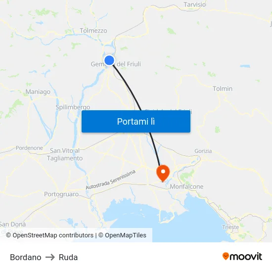 Bordano to Ruda map