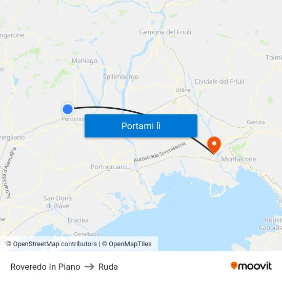 Roveredo In Piano to Ruda map