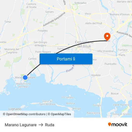 Marano Lagunare to Ruda map