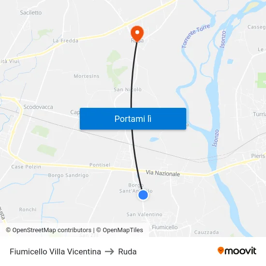 Fiumicello Villa Vicentina to Ruda map